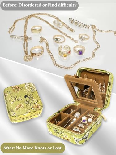 Small Travel Jewelry Box for Women - Mini Jewellery Organizer with Mirror