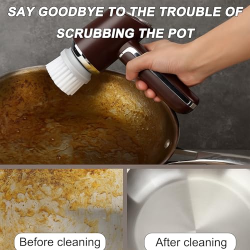 Handheld Electric Cleaning Scrubber, 5-in-1 Electric Spin Type-C Rechargeable Rotating Cleaning Brush Power Scrubber for Kitchen, Bathroom, Bathtub, Sink, Car, Wall, Floor