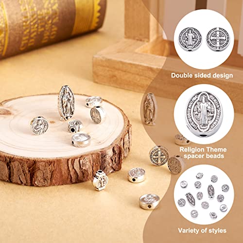 Pandahall 70Pcs Jesus Cross Saint Benedict Medal Loose Beads Virgin Mary Charms Spacer for DIY Rosary Necklace Bracelet Religious Jewelry Making