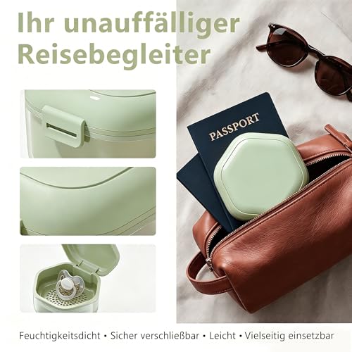 Braces Box with Strainer and Mirror, Portable Denture Box, Tooth Splint Box, Leak-Proof Dentures Container for Aligners, Retainers and Mouth Guards, BPA-Free (Light Green) light green