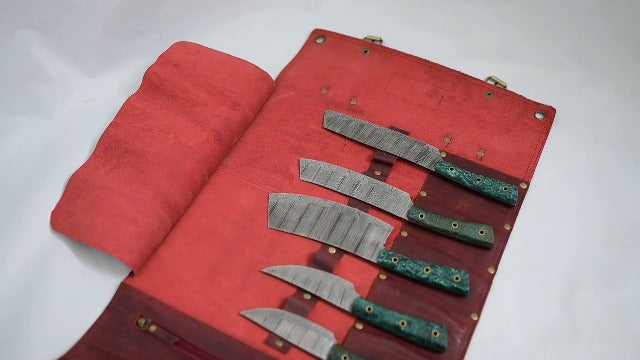 Leather Knife Roll Bag – Chef Knife Bag with 7 Pockets – Durable Crazy Horse Leather Knife Roll for Professional Chefs – Portable Knife Storage Case