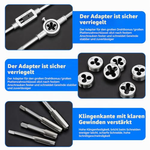 Tap and Tap Tool Set, Metric M3-M12, 20-Piece Fine Thread Cutter Set, Metric, Thread Cutting Machine, Tap Die Set with Drill
