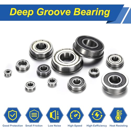 sourcing map 10Pcs FR8ZZ Flanged Ball Bearings, 1/2" x 1-1/8" x 5/16" Double Shielded Chrome Steel Deep Groove Bearing, ABEC5 FR8ZZ 1/2" x 1-1/8" x 5/16" 10