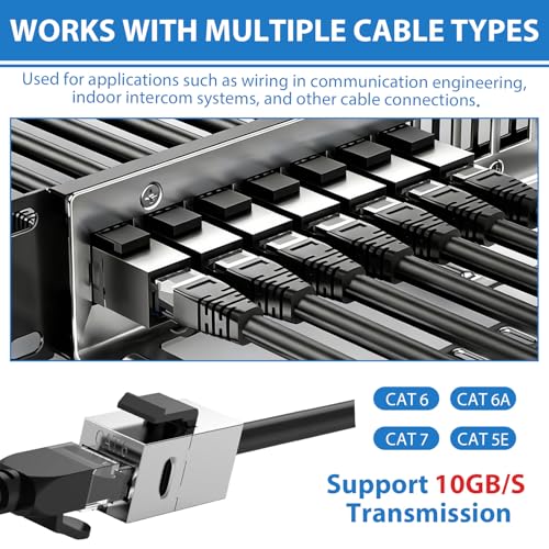 Cat7 Keystone Module RJ45 Coupling Shielded - 10Gbps Keystone Jack Female to Female Ethernet Network Connector for Patch Panel LAN Cable Extension (Pack of 5, Silver)