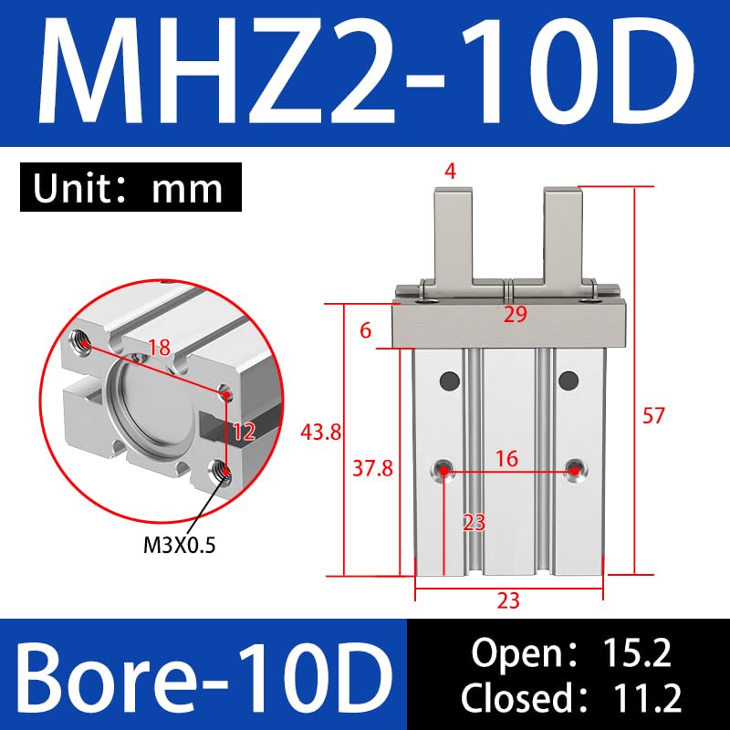 [Australia - AusPower] - Pneumatic finger cylinder small parallel grippers pneumatic fixture MHZ2-10D magnetic thread -10D 