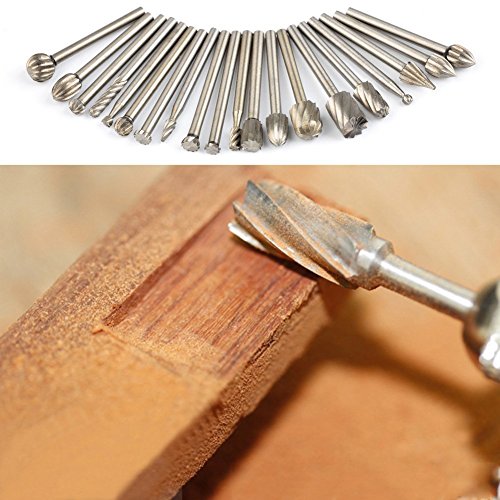 APlus Rasp Drill Bit Set for Wood Working, Burr Set, End Mill, Diamond Grinder, Rotary, File Bit, Tungsten HSS cutter set, 20 pieces