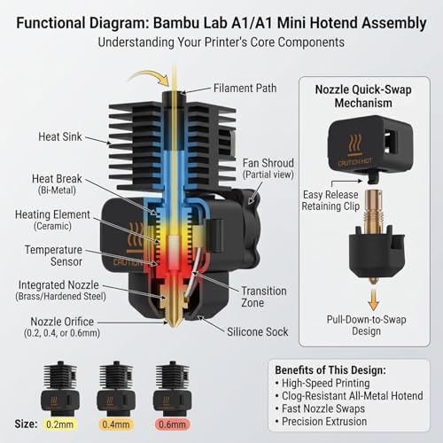 For Bambu Lab A1 A1 Mini Hardened Steel Nozzle and Silicone Sock Set 0.2mm 0.4mm 0.6mm Hotend Print Head With Silicone Sleeve And Hex Wrench