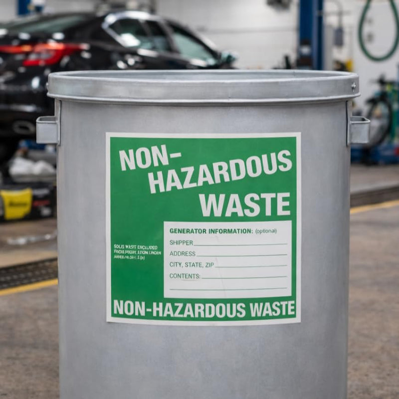 Non-Hazardous Waste Labels, 6 x 6 inches, Green/White, Self-Adhesive Vinyl, Pack of 25