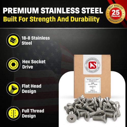Chenango Supply 3/8-16 x 1 stainless socket flat head screw, close-up view