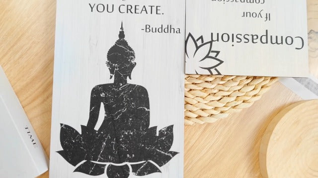 Blulu 2 Pcs Buddha Wall Art Spiritual Quote Wooden Signs, at Peace