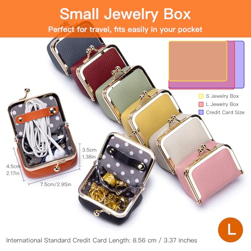 Wasugayi Travel Jewelry Box, Premium Togo Cowhide Leather Mini Rose Gold Kiss-Lock Jewelry Organizer, Portable Small Jewelry Storage for Women Travel Business Trip (Leopard Print, L) Leopard Print