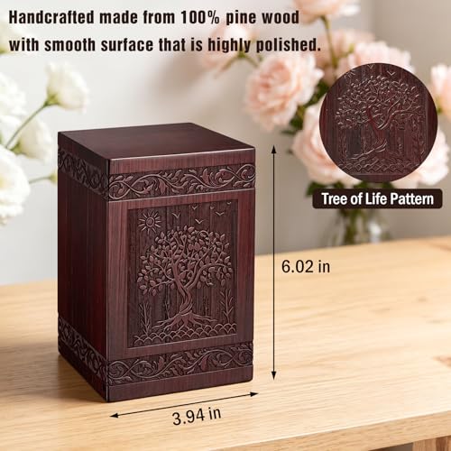 SOITIS Urns for Human Ashes 6" Wood Tree of Life Small Urns for Human Ashes