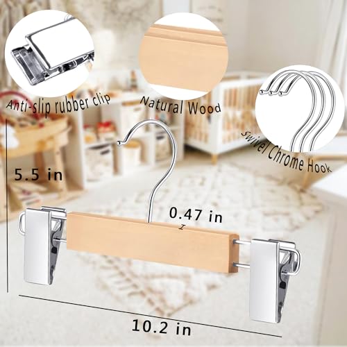 10pcs Children's gold Wooden Hangers,Natural Wooden Kids Gold Hanger,Coat Skirt Hangers with Gold Clips,Toddler Hangers for Baby Clothes Closet(Silver) (Silver) Silver