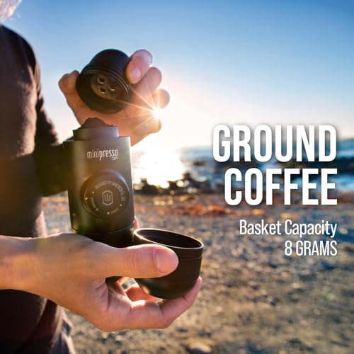 Wacaco Minipresso GR, Portable Espresso Machine, Compatible Ground Coffee, Hand Coffee Maker, Travel Gadgets, Manually Operated, Perfect for Camping, Hiking Black