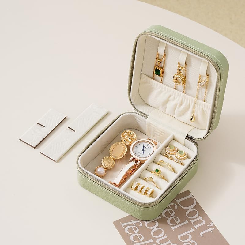 SLOZO Travel Jewelry Case, Travel Jewelry Box, Mini Jewelry Travel Case, Jewelry Organizer Case, Portable Small Jewelry Organizer Storage Boxes - Best Gift for Women Girls. Green 4pcs