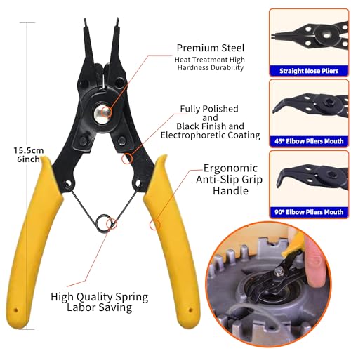 NexSync external retaining rings assortment kit with snap ring pliers and interchangeable jaws, 250 pieces