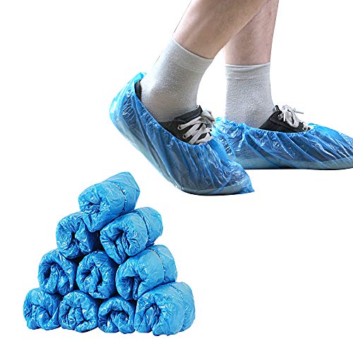 Shoe Covers Disposable Non-Slip Overshoes Waterproof Disposable Shoe Covers Plastic Covers for Shoes Pack of 100 Blue DE