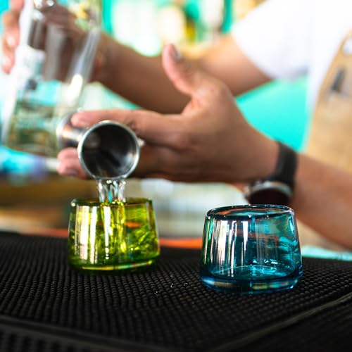 Mezcal & Tequila Sipping Glasses - Set of Four | Artisan Hand Blown Glass from Mexico | Handmade Copitas - Mezcal & Tequila Gift Set | Taste of Mexico in Every Sip Lime Green
