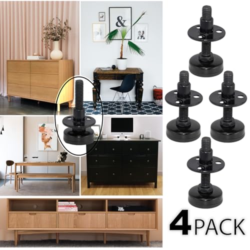NEWBYTEK 3/8"-16 heavy-duty furniture leveling feet with 3-hole T-nuts, 4-pack long set