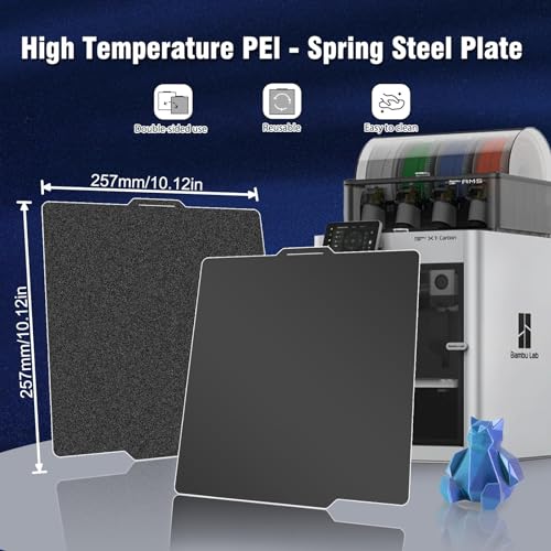 For Bambulab Printing Plate, Black PEI Printing Bed for Bambu Lab A1 X1C P1P P1S X1, Bambulab Filament Carbon Plate, Smooth Texture, 257 x 257 mm, for Bambulab 3D Printer Heated Bed