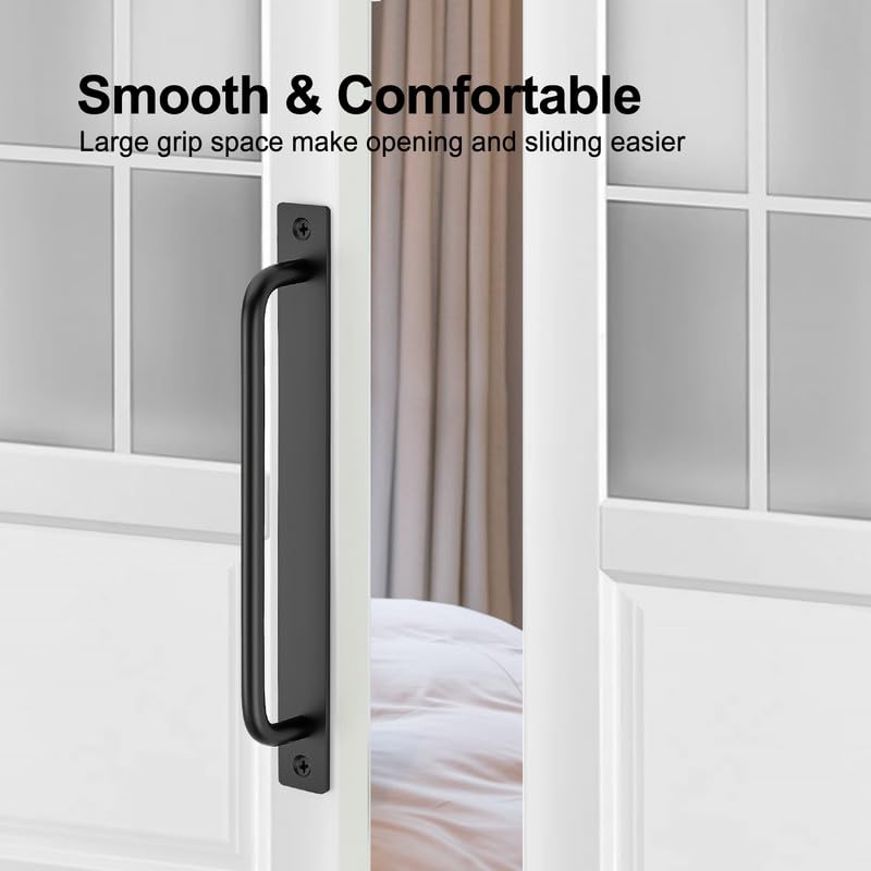 Ravinte Barn Door Handles 8 Pack Sliding Door Handle 8.8" Hole Center Barn Door Handles Black Cabinet Handles Door Pull Handle Zinc Alloy Door Pulls with Plate for Sliding Closet Door Handle 8.8 In Hole Center