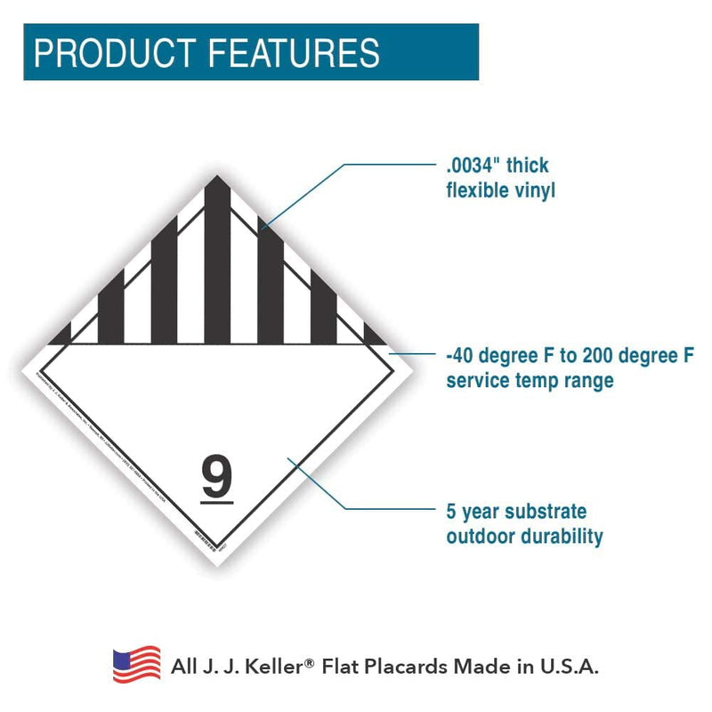 [Australia - AusPower] - Class 9 Miscellaneous Placard, Worded 25-pk. - 10.75"x10.75" Removable Self Adhesive Economy Vinyl for Short-Term Applications - J. J. Keller & Associates - Complies w/DOT Hazmat Placard Requirements 