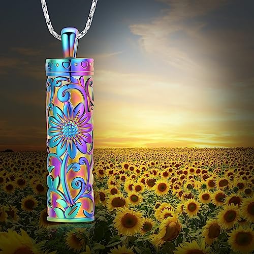 Sunflower Urn Necklace for Ashes Cylinder Bar Necklace for Ashes for Women Pendant Keepsake for Ashes Memory Cremation Jewelry Sunflower Celtic Necklace Jewelry for Women Colourful