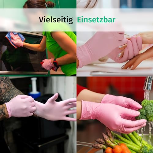 SF Nitrile Gloves M Pink - Pack of 100 Disposable Gloves, Latex-Free | Powder-free disposable gloves for tattoos, workshops, kitchens, cleaning and household use; versatile for commercial and everyday use