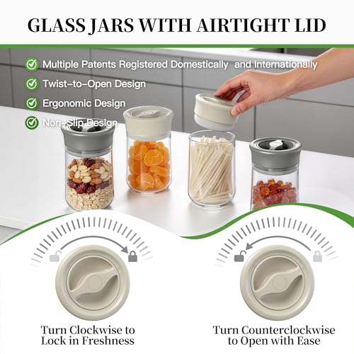 2 x 27oz Glass Airtight Coffee Container, Coffee Canister with Twist-Seal Beige + Gray