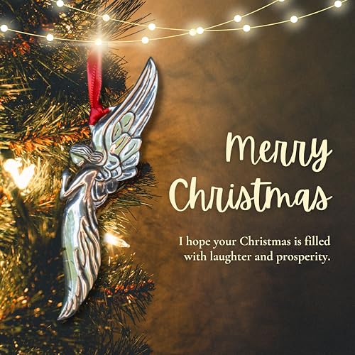 Floating Angel Praying Pewter Ornament (Hand Polished) | High Relief & Detailed Design, Satin Finish | Festive Christmas Decor | Hand-Crafted in The USA Floating