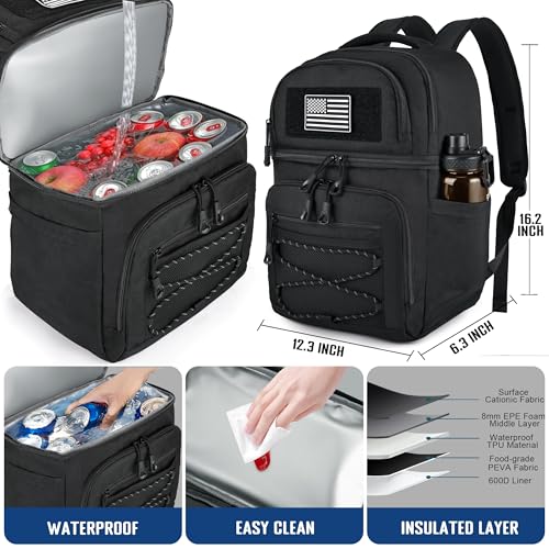 MOZETO Lunch Cooler Backpack Double Deck Lunch Box Backpack Insulated Leakproof Compartments Coolers Bag for Beach Travel Picnic Lunch Hiking BBQ Camping Black