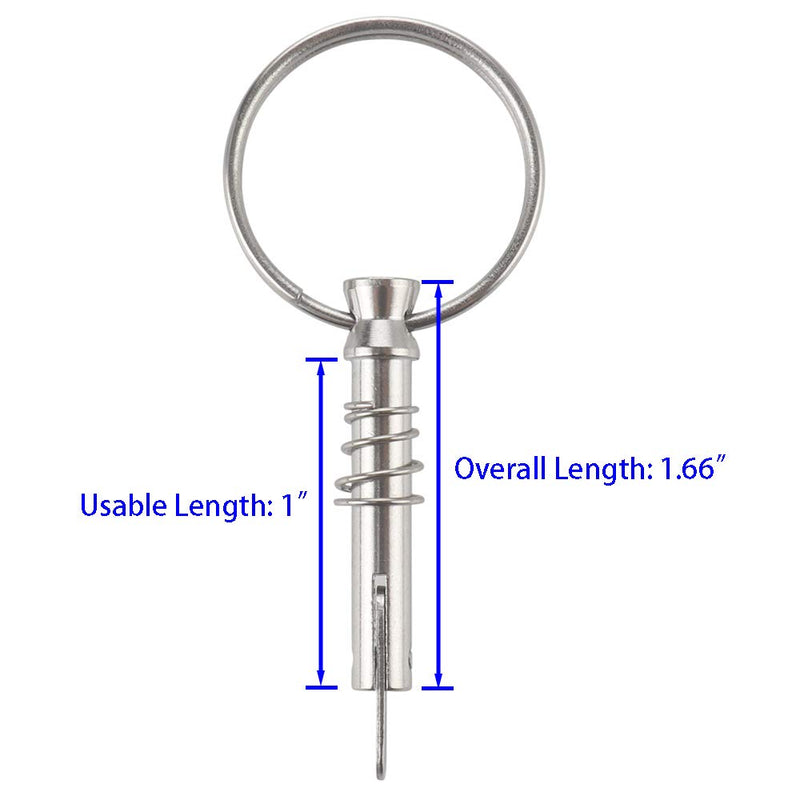 [Australia - AusPower] - 2 Pack Quick Release Pin 1/4" diameter w/ Drop Cam & Spring, Overall Length 1.5", Usable Length 1",Full 316 Stainless Steel, Bimini Top Pin, Marine Hardware, All Parts are Made of 316 Stainless Steel 