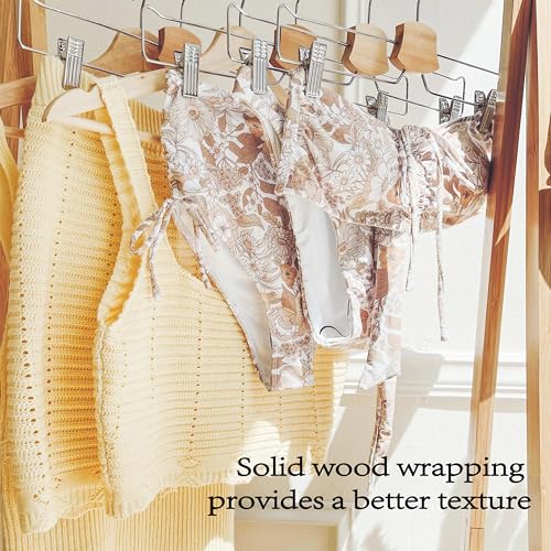 10 Pack Pants Hangers, 14" Adjustable Clip Pant Hanger Heavy Duty with 360°Swivel Hook - Solid Wood & Metal Closet Organizer, Space Saving Hanger for Pants, Skirts, Underwear, Scarves