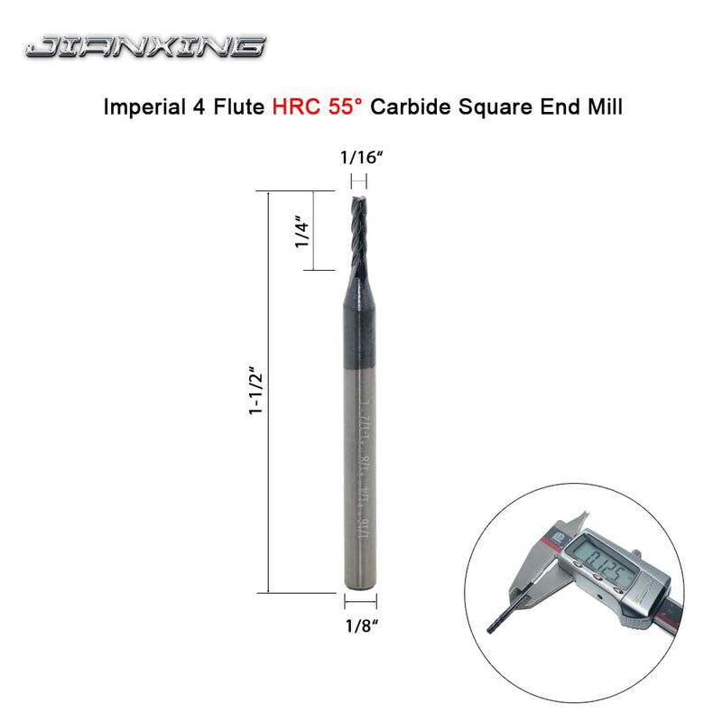 Carbide Square End Mill for Alloy Steels/Hardened Steels, 1/16" End Mill Bits, 4 Flute HRC 55 Deg AlTiN Coating, CNC Router Bits (4 Pcs) 1/16" (4 Pcs)