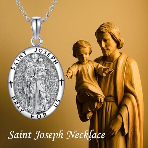 DAYLINLOVE Saint Joseph Medal Necklace 925 Sterling Silver St Joseph Pendant Necklace Protection Religion Saint Joseph Jewelry Gifts for Men Women