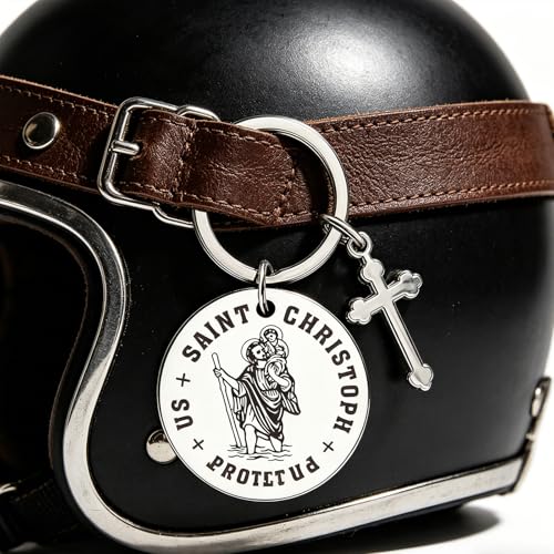 St Christopher Keyring Travel Gift for Men or Women, Christopher Keychain Token Medal, Saint Christophers Token Medal, for Safe Travels Saftey and Protection, New Car Gifts and Accessories