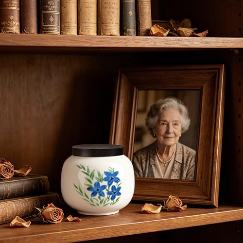 Dletay Small Urn for Human Ashes Keepsake 3.35Inches Flower Ceramic Mini Memorial Cremation Urn for Male Female Decorative Sharing Forget-me-not with Morse Code Bracelet Yellow 3.35''