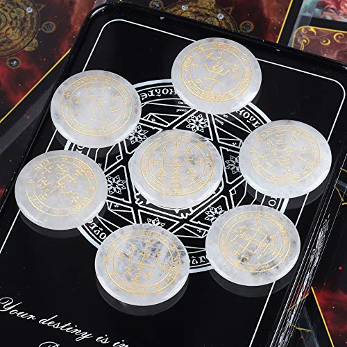 rockcloud 7PCS Rock Quartz Engraved Magic Circle Round Healing Crystal