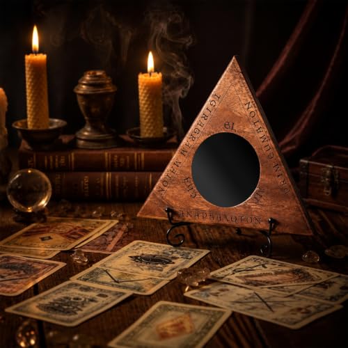 Yinkin Black Obsidian Scrying Mirror with Walnut Frame and Stand