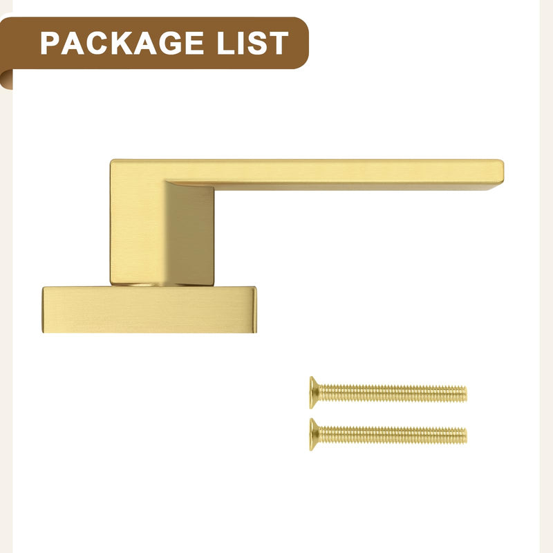 Probrico 2 Pack Gold Dummy Door Handles,Modern Closet Door Knobs,Heavy Duty Interior Non-Turning Handle Reversible for Right & Left Handed Side