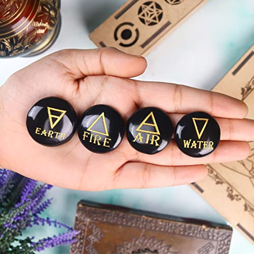 Crocon 4 Elements Black Tourmalinetones Round Shape Engraved Triangle 4 Elements - Black Tourmaline (Round Shape )