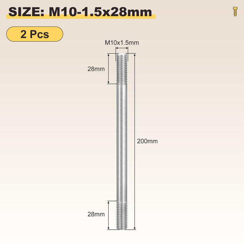 [Australia - AusPower] - METALLIXITY Double End Threaded Stud Screw(M10 x 200mm) 2Pcs, Equal Thread Length Rods & Studs 304 Stainless Steel - for House Maintenance Craft Loom, Silver Tone M10 x 200mm 2 