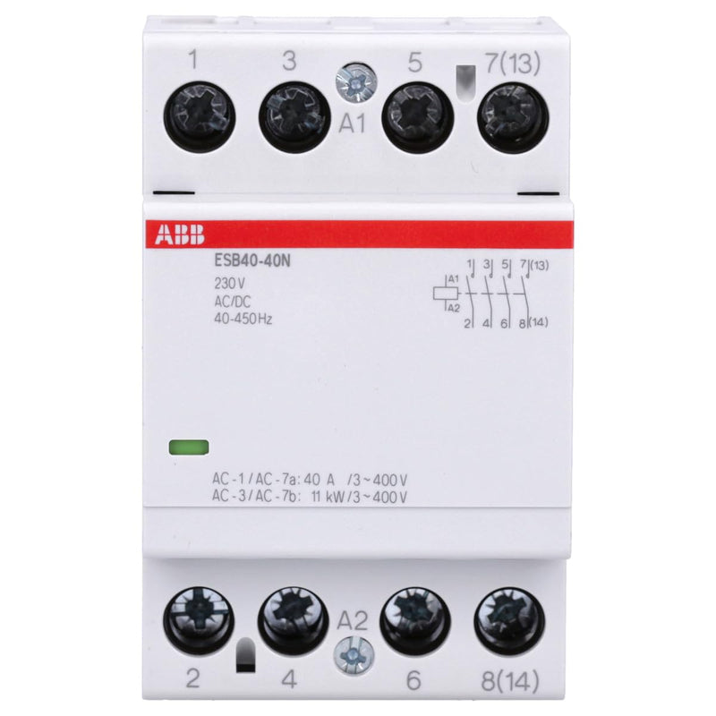 [Australia - AusPower] - ABB ESB40-40N-06 Installation Contactor (Closer) - 40A 4NO 230V AC/DC 4-Pin 54mm for DIN Rail Low Noise 1SAE341111R0640 