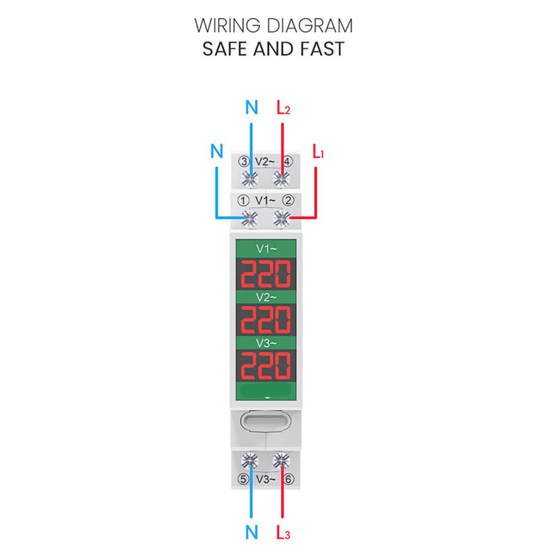 [Australia - AusPower] - 3 Phase AC Voltmeter, Large LCD Screen Din Rail Mount LCD Digital Display Voltage Meter, Electric Power Meter with Switch Output Function 