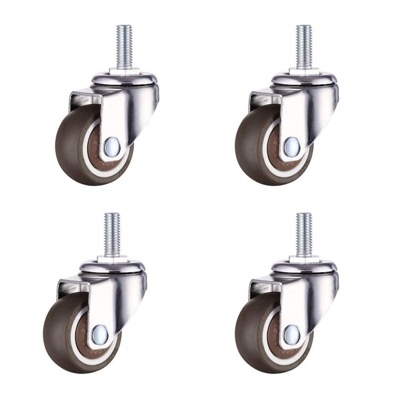 [Australia - AusPower] - 4-Pack 1 Inch Small Tiny Shopping Cart Wheel Swivel Caster Wheels Soft Rubber TPE M6x 15mm Mini Threaded Stem Caster Wheel, 33lb/15kg Load Capacity 