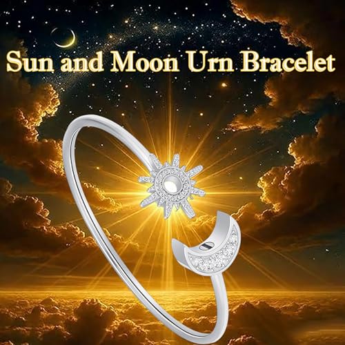 Oinsi Sun Moon Crescent Cuff Urn Bracelet Mental Bangle for Ashes Keepsake Opening Bracelet for Women and Men Urn to Hold Ashes for Love one Silver