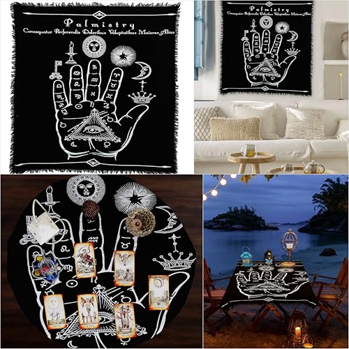 Indian Consigners Palmistry Altar Cloth Celestical Tarot Deck Alter Square Wall Hanging Tablecloth Sacred Place Home Décor Moon Faces Astrology Zodiac Silver Palm