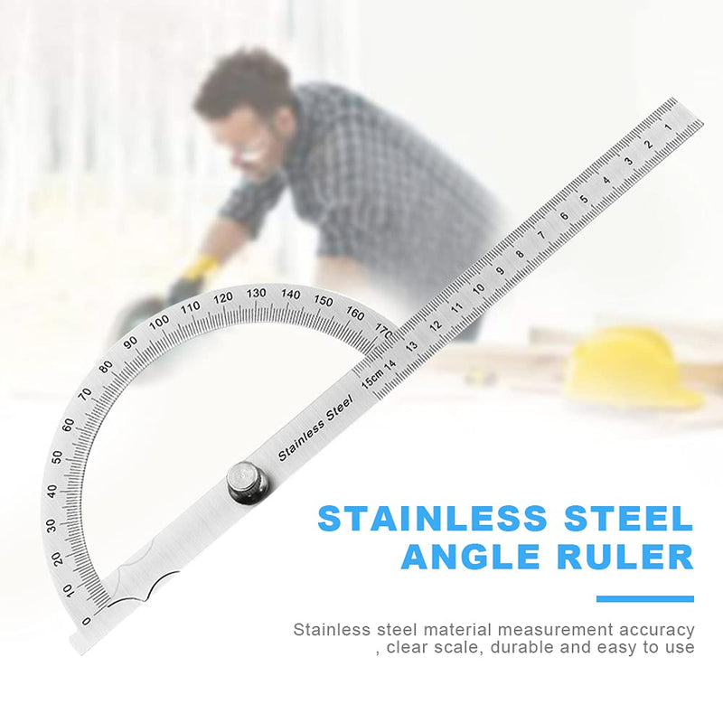 Protractor Metal 0-180° Stainless Steel Goniometer | With Locking Screw, Universal Protractor with Scale Ruler for School Carpenters DIY Painting Drawing Marking (150mm) A-150mm