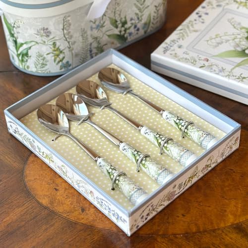 Coffee/Tea Spoon with Ceramic Handle Set of 4 in Gift Box (Lily of the Valley) Lily of the Valley