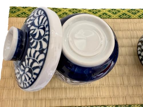 Japanese Porcelain Chawan-mushi Cups with Lid, 3.6 x 3.9 inches, 7.8 Fluid Ounces, Mino Ware Karakusa Arabesque pattern, Set of 2 TG16921 from Japan (Karakusa)